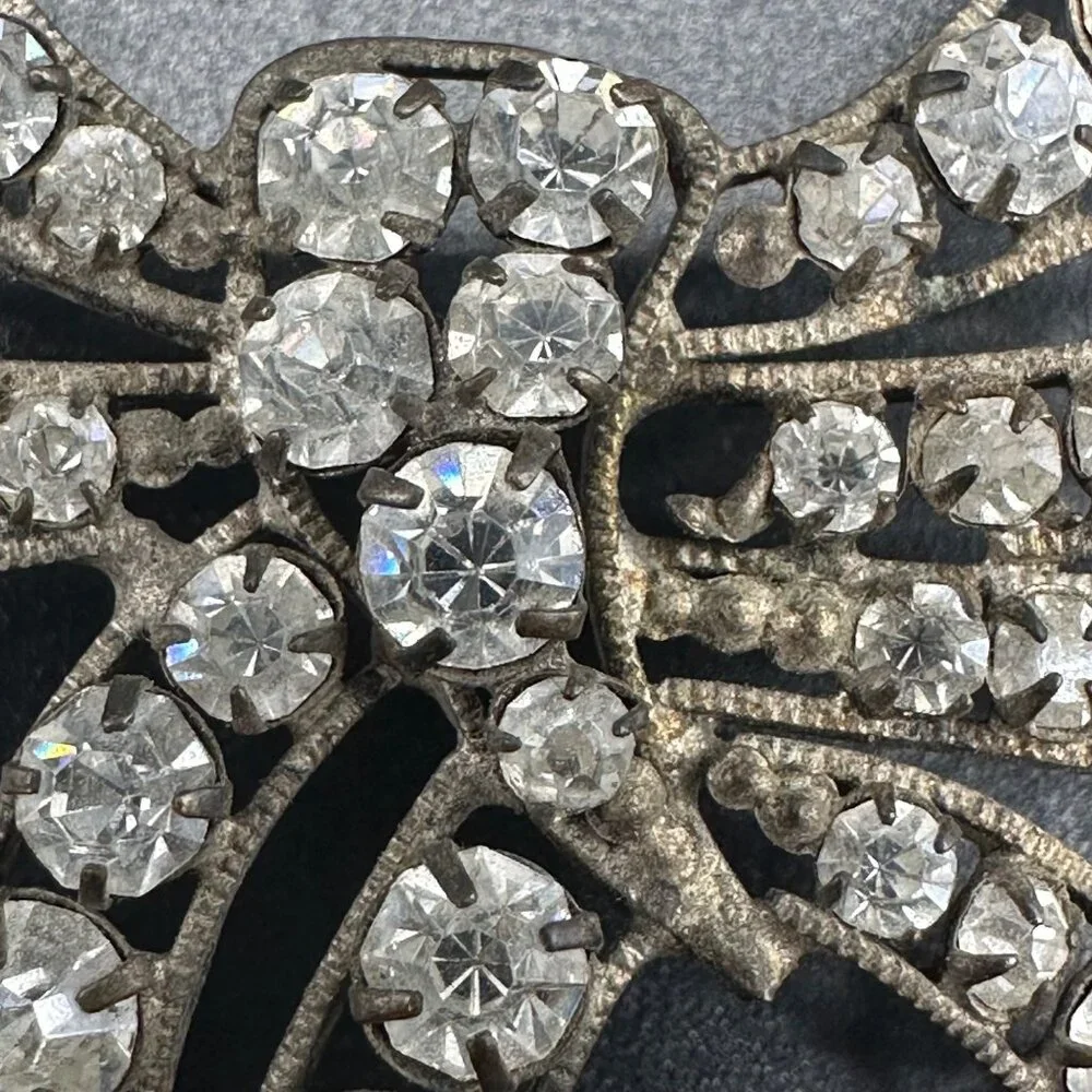 Antique Victorian Rhinestone Bow Pendant Hair Accessory Statement Vintage - Picture 5 of 11
